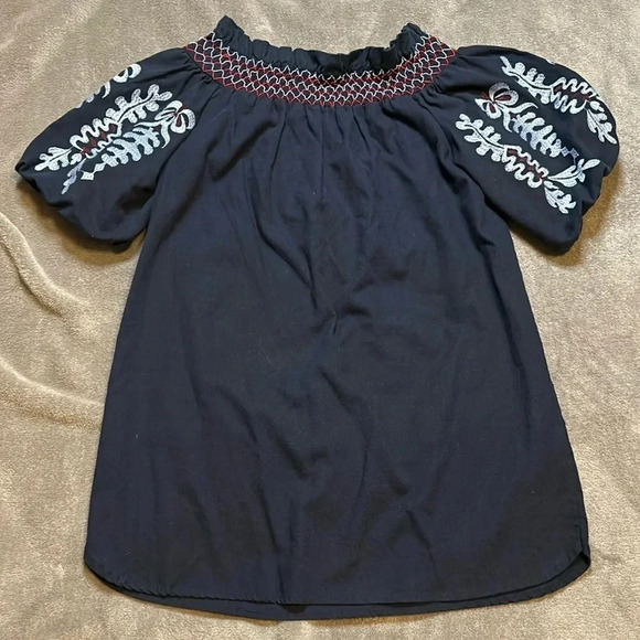 Navy Blue Off the Shoulder Shirt with Embroidery | Rebellion Off the Shoulder - Picture 5 of 13